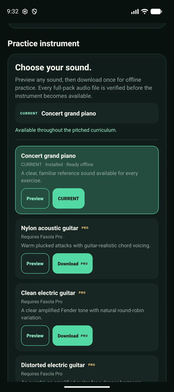 Fasola instrument selector