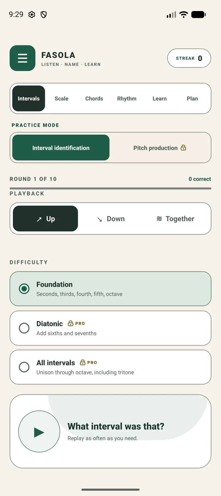 Fasola interval practice in the light theme