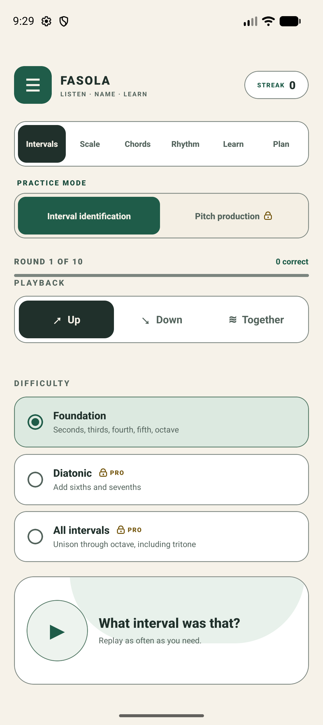 Fasola interval practice in light mode